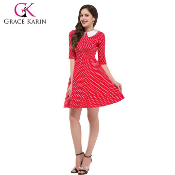 Grace Karin señoras medio manga muñeca collares lunares rojo retro vestido vintage 50s CL006088-4